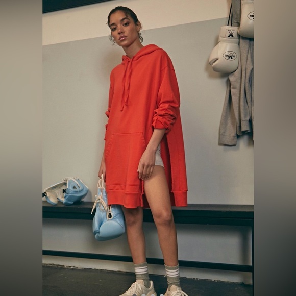 Free People Dresses & Skirts - Orange Hoodie Sweatshirt Dress